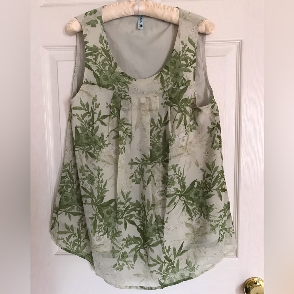 Floral Green Sleeveless Top